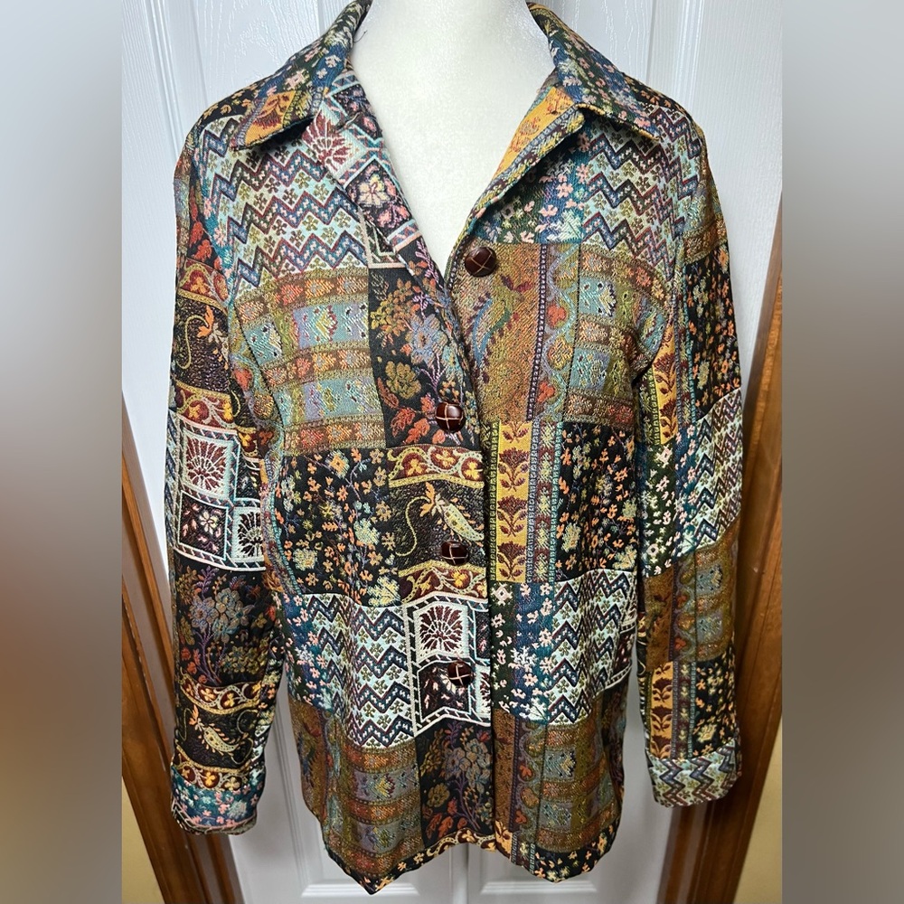 Coldwater Creek Boho Patchwork Tapestry Jacket Dr… - image 1
